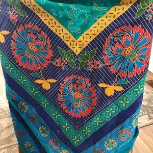 Oscar de la Renta scarf gold red blue teal